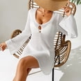 thumbnail image 6 of Qzwdhjm Women's Swimsuits Cover Up Crochet Hollow Out Mini Dress Bell Sleeve Cut Out Beach Coverups Deep V Neck Summer Vacation Coverup, 6 of 9