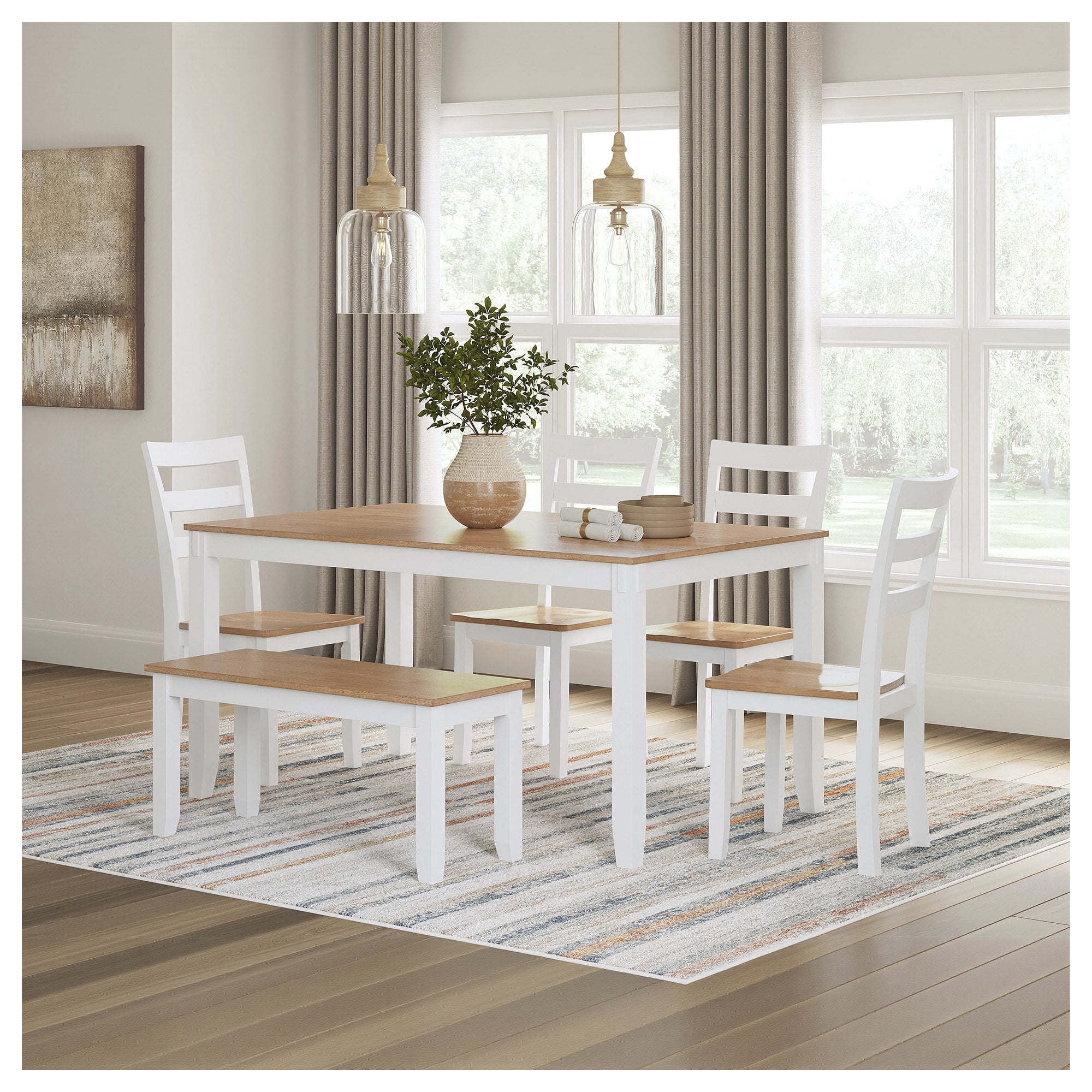 Signature Design by Ashley Gesthaven Natural & White Dining Table Set - Set of 6