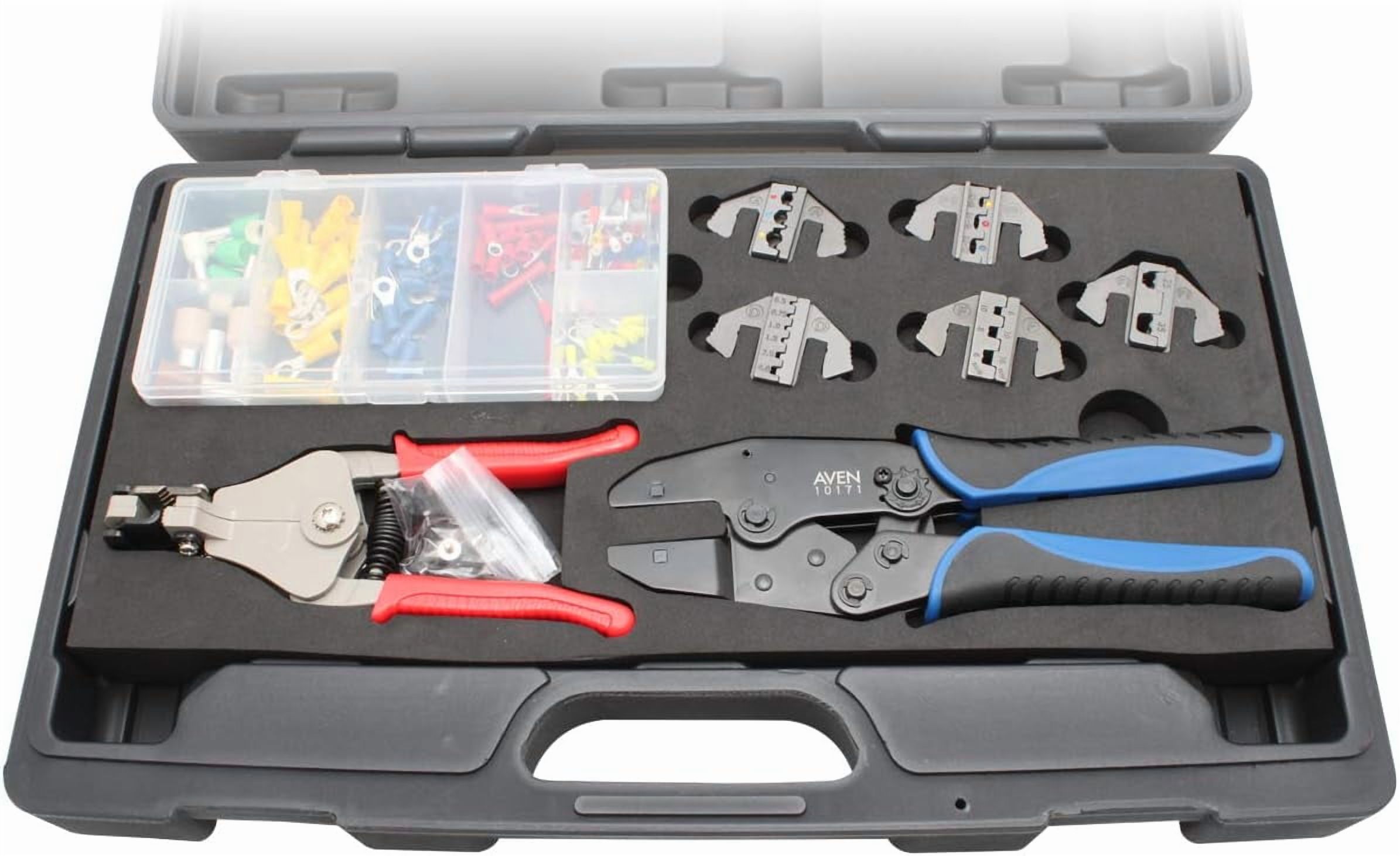 Aven 10171-KIT Deluxe Crimping Tool Kit with Frame, 5 Dies, Wire Stripper & Connector Set - 148 Piece