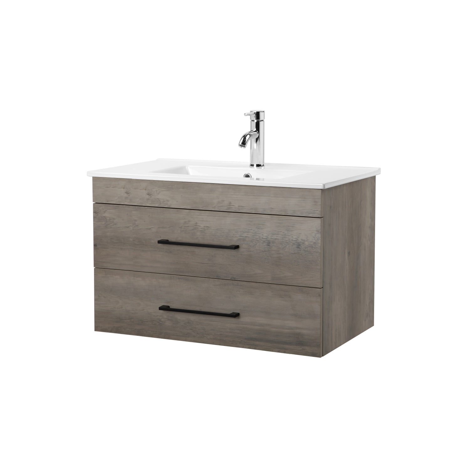 Hommoo 32" Wall-Mounted Bathroom Vanity with Double Drawers, Sink & Mirror, Floating Bathroom Vanity, Gray