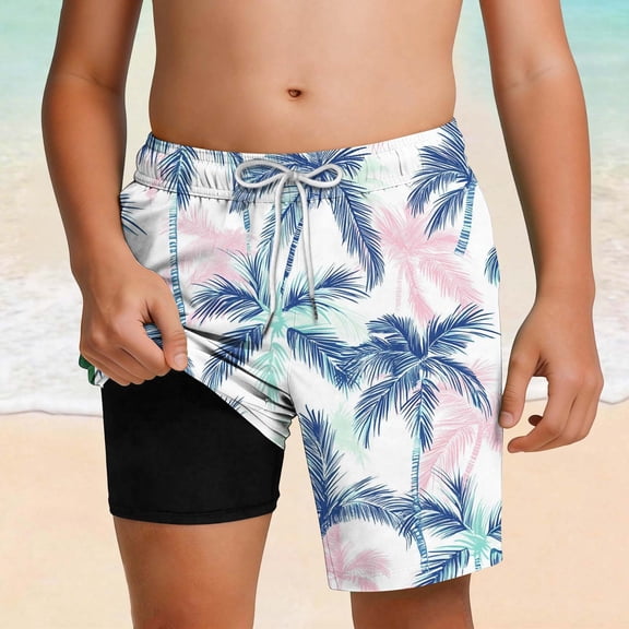 ITSAME Boys Beach Shorts, Elastic Waist with Compression Liner Quick-Dry Kids Casual Swim Trunks Multicolor Size 5