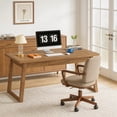 thumbnail image 2 of 55 Inch Mid Century Modern Executive Desk Wooden Computer Desk With Drawer Study Writing Table Rustic Workstation Home Office Furniture (Walnut Brown), 2 of 8