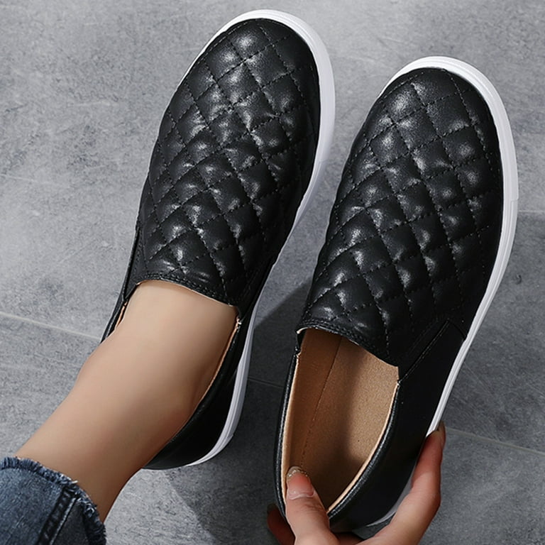 Black Slip On Shoes Women Loafers Quilted Comfort Fashion Sneakers