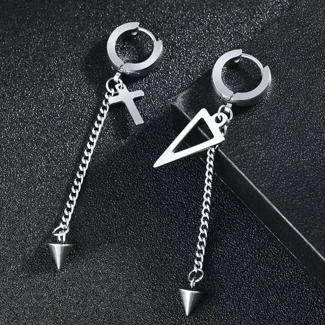 Pendientes de acero de titanio para hombre, con clip para la oreja, sin agujeros, sin perforaciones, para mujer, modernos, estilo hip hop, con borlas y cadena larga