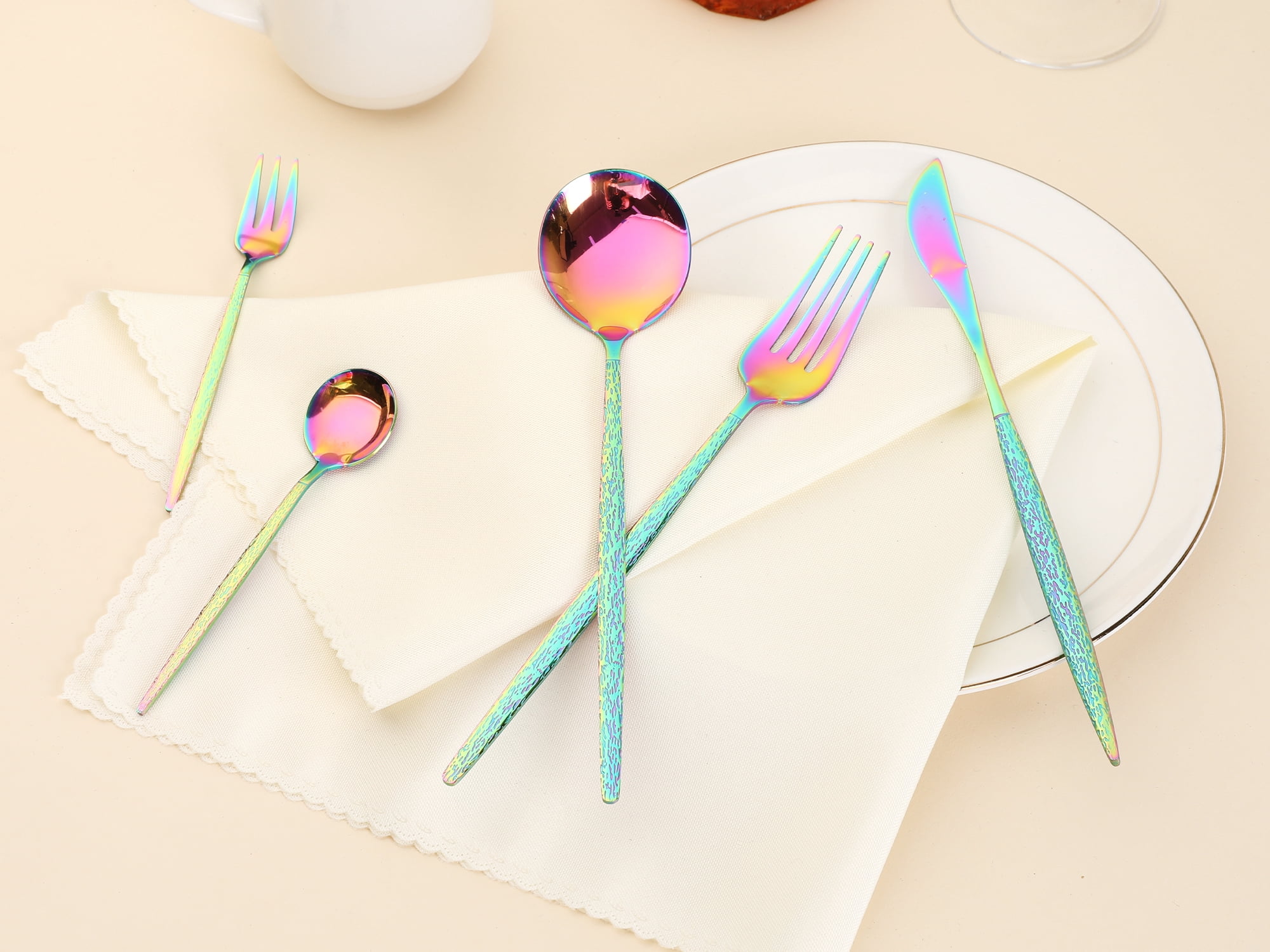 Unique Bargains Stainless Steel Flatware Set Colorful 20 Pcs