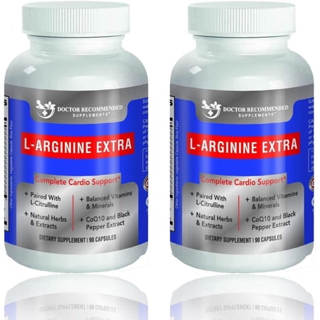 High Quality L-Arginine 1000 MG Nitric Oxide Formula by Doctor Recommended Supplements - Supports Cardio Health, Nitric Oxide Production, Stamina & More - 2 Pack
