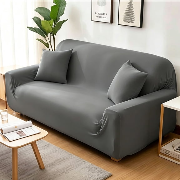 Sofa Slipcover, Stretch Couch Cover, Dust‑Proof with Non‑Slip Foam & Elastic Bottom for Living Room Armchair(Gray)
