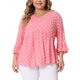 thumbnail image 1 of GRACE & GRANDEUR Blusas de mujer de talla grande con mangas 3/4, cuello en V, dobladillo peplum, lunares, estilo babydoll, 3X, blanco y marrón, 1 of 6