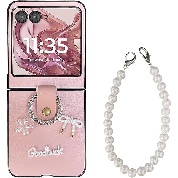 wonima11 for Motorola Razr 2025/2024 Case, Cute Razr 2025/2024 Phone Case with Bling Ring & Chain for Women Girls, Luxury PU Leather Protective Flip Case for Motorola Moto Razr 2025/2024 Case (Pink)