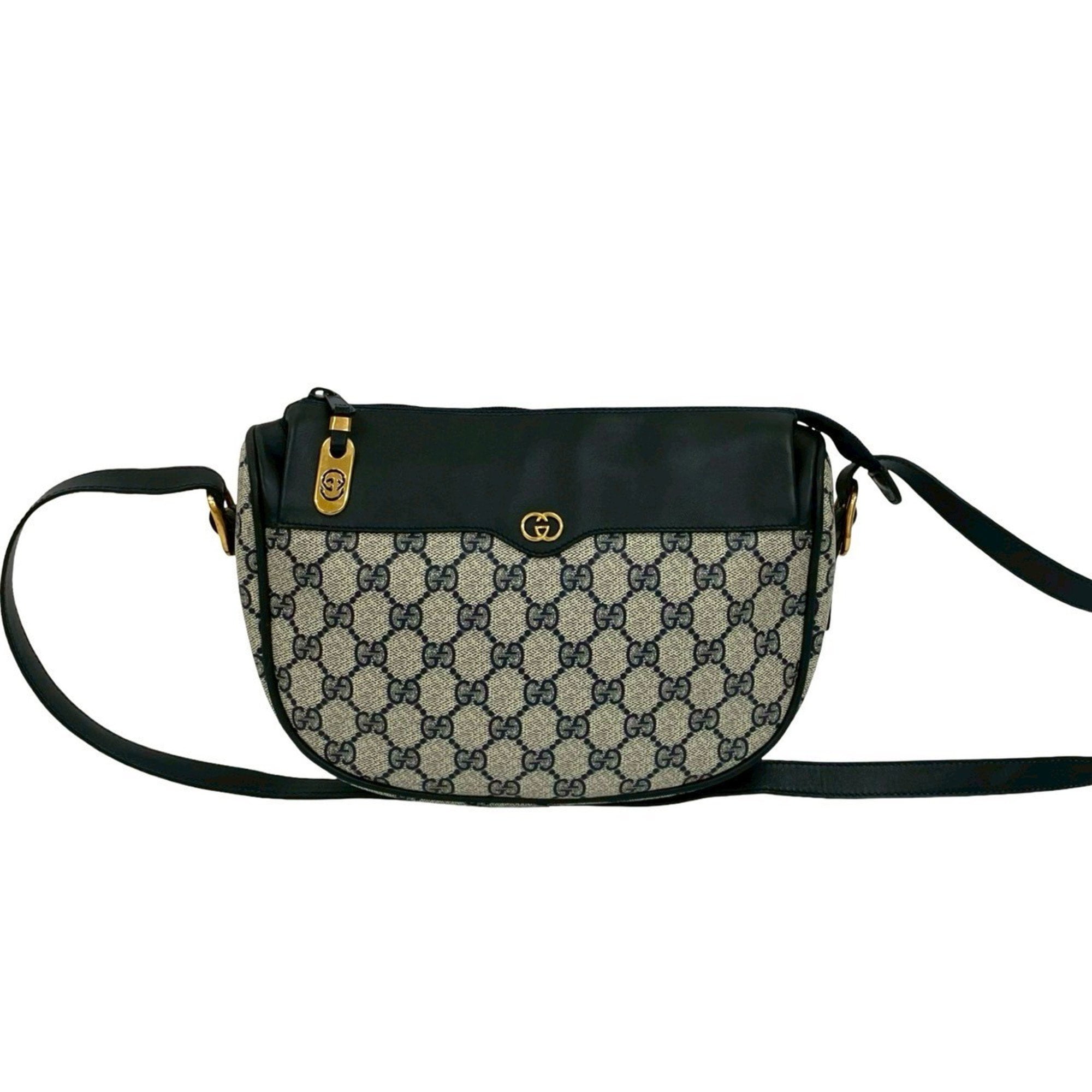 Pre-Owned GUCCI Old Gucci GG logo all-over print leather shoulder bag/pouch in navy... (Good)