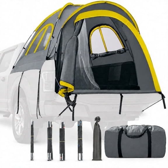 2-Person Pickup Truck Bed Tent, PU2000 Water-Resistant Fabric, Rainfly, Fits 5.5–6.0 ft Beds