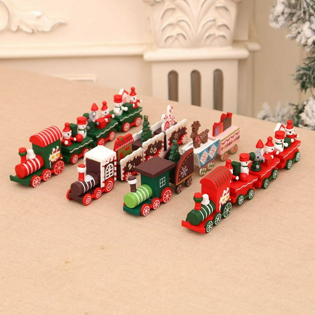 4 piezas de tren de madera navideño Lindo jardín de ventana Mesa Decoración navideña de madera Regalo un gran regalo para amigos y familiares