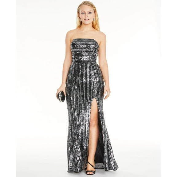 Blondie Nites Juniors’ Sequined Strapless Gown Dress, Black, 5