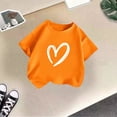 thumbnail image 2 of Little Girls Summer Casual Tops Crew Neck T Shirts Short Sleeve Top with Adorable Heart Print Lightweight Tee Size 5-6T , Orange, 2 of 4