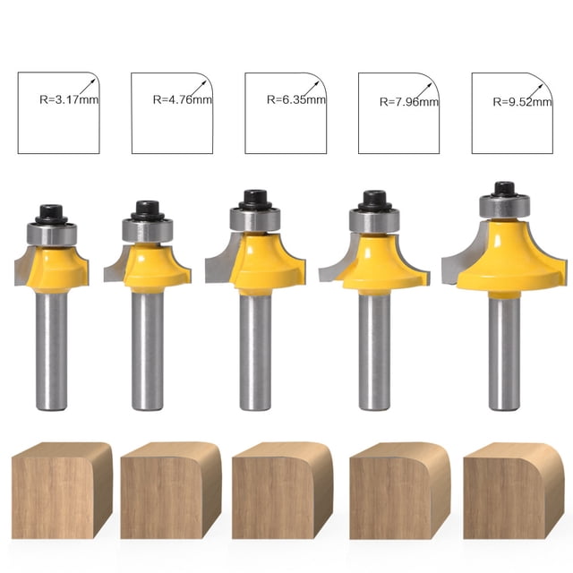 5-Piece High-End Alloy Round-Corner Milling Cutter Set with 8mm Shank – Precision Edge Shaping Tools for Versatile Machine Compatibility, Durable for Smooth Radius Cutting in Machining Tasks