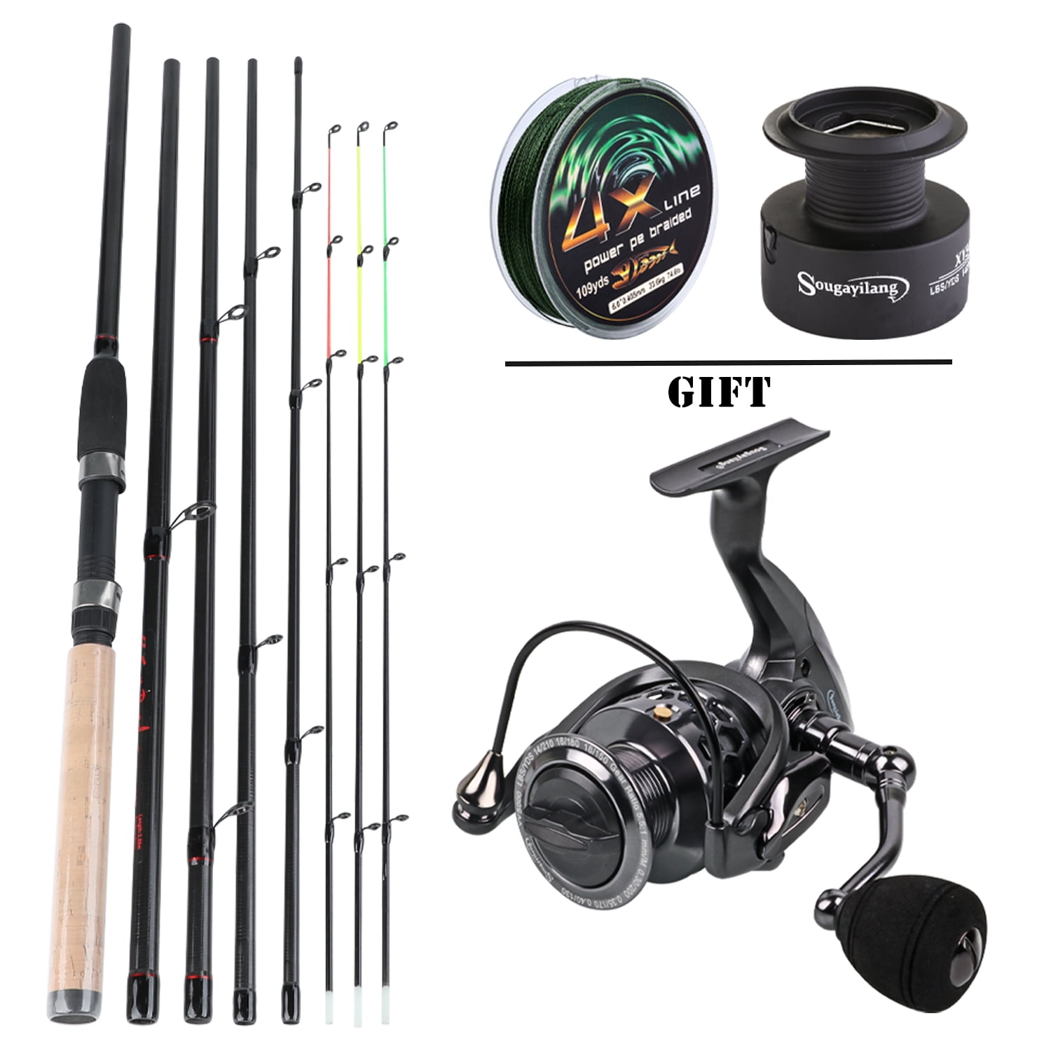 Sougayilang Carp Fishing Rod and Spinning Fishing Reel Combo Carbon
