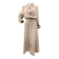 thumbnail image 5 of ZOHIUM Womens Boho Summer Dresses Women's Mock Neck Satin Dress Elegant Long Sleeve Elastic High Waist Formal Wedding Cocktail Party Maxi Dresses Casual Summer Dress (Khaki,M), 5 of 5