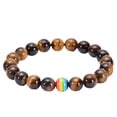 thumbnail image 5 of 8mm Natural Hematite, Tiger's Eye & Volcanic Stone Bracelet with Rainbow Beads - Unisex Friendship Bracelet, 5 of 15