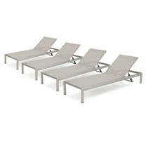 GDF Studio Crested Bay Outdoor Mesh and Aluminum Armless Adjustable Chaise Lounges, Set of 4, Gray
