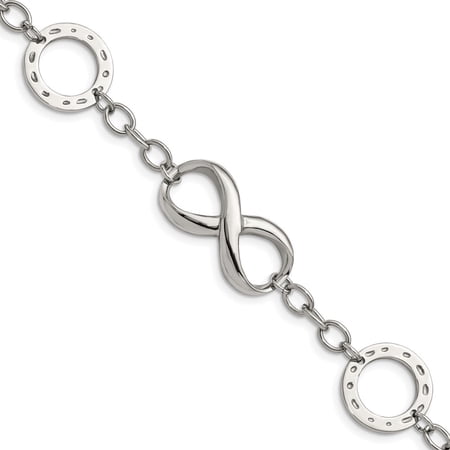 Diamond2Deal Stainless Steel Polished Infinity Symbol and Anchor Bracelet for Women 7"