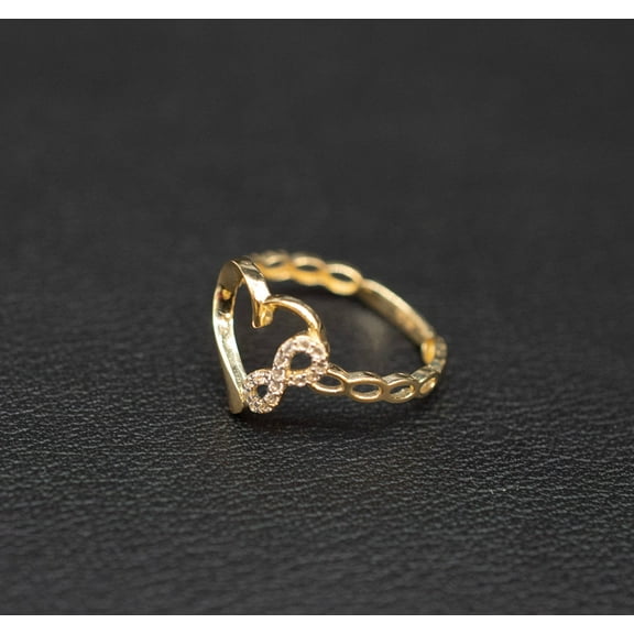 14k Real Solid Yellow Gold Infinity Heart Ring, 14k Solid Gold Women Heart Ring, Infinity Symbol Gemstone Gold Ring, Valentine's day (Ring size:6 1/2;)
