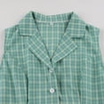 thumbnail image 4 of Women's Retro Plaid Suit Collar Dress V Neck Sleeveless Tie Waist British Plaid Swing Dresses, 4 of 9