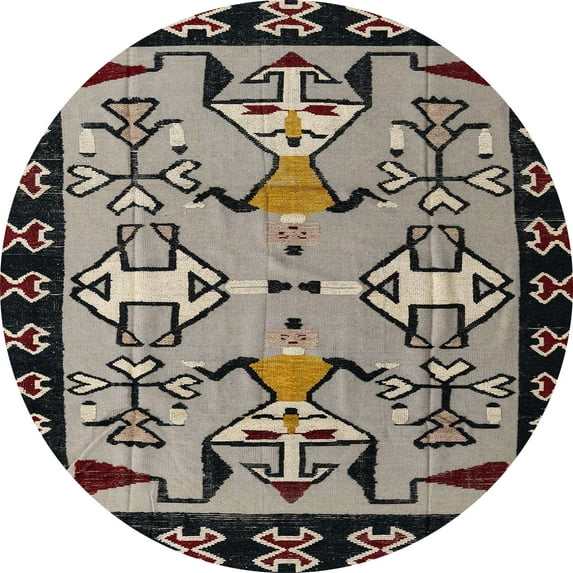 Ahgly Company Indoor Round Abstract Burgundy Brown Abstract Area Rugs, 5' Round