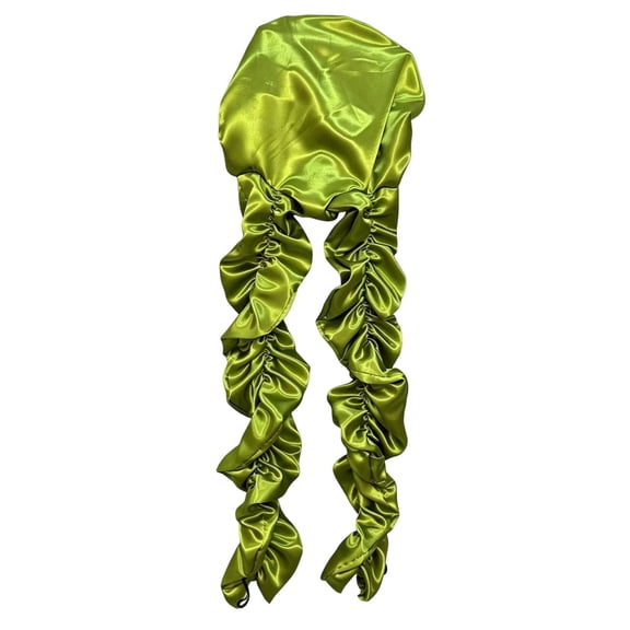 No Sleep Bonnet 13.78 Inch, Heatless Curl Satin Bonnet for Sleeping with Long Ribbons for Braids Long Hair Twist Locs Natural Hair Overnight Nighttime, Hair Care, Green