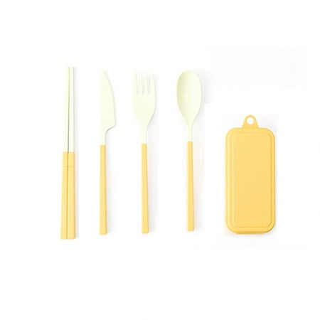 

Wheat Straw Portable Reusable Tableware Set Convenient Hanging Hole Detachable Folding Fork Spoon Chopsticks Smoothly Polished Cutlery