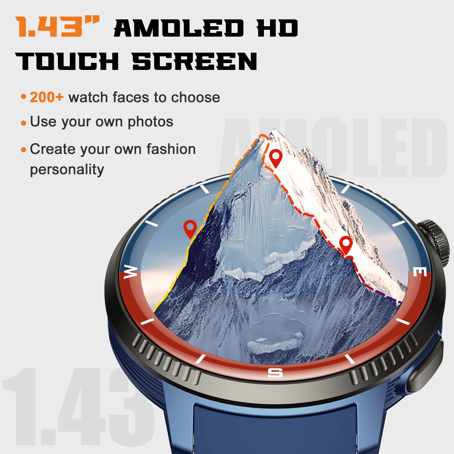 Smart Watch(Answer/Make Call), Smartwatch for Men Women, 1.43"HD AMOLED Display, Fitness watch with 170+ Sport Modes, IP68 Waterproof/Pedometer/Sleep Monitor, Activity Tracker for Android iOS