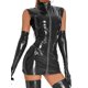 thumbnail image 1 of Vestido ajustado de charol rojo negro sin mangas para mujer: ropa de club de moda y atuendo para actuaciones en escenario, 1 of 4