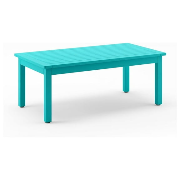 HeSLehs Outdoor Coffee Table, Patio Coffee Tables for Outside Rectangle, Adjustable Levelling Feet/Weather Resistant, Patio Table for Deck, Pool, Balcony, Indoor or Outdoor Use, Aruba Blue
