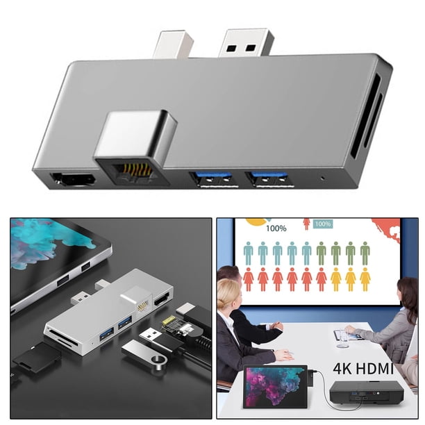 Estación de acoplamiento six en un 4K 2x USB3.1 Lector de tarjetas / TF Ethernet LAN Convertidor Adaptador Splitter Hub para Plata