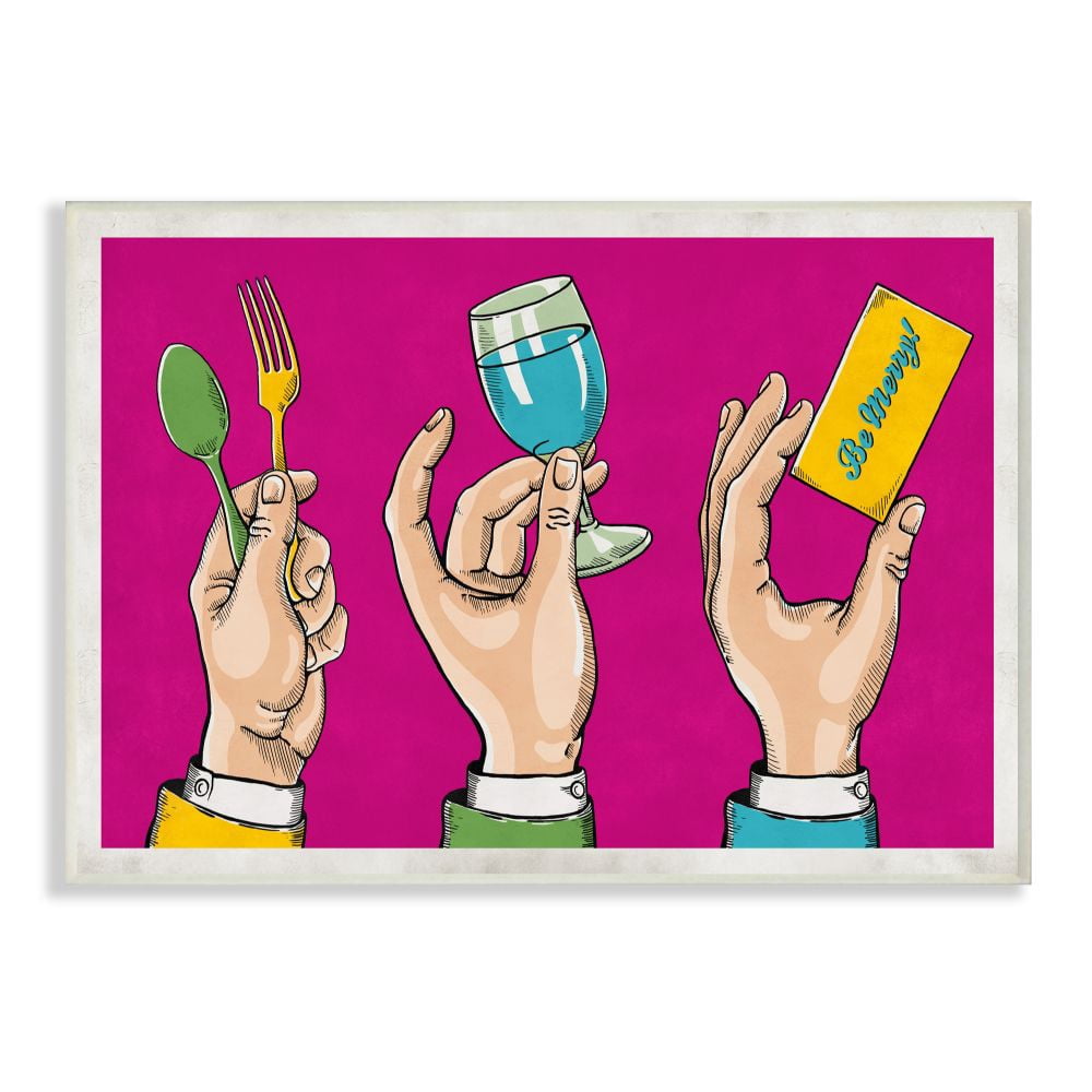 Stupell Industries Eat Drink Be Merry Neon Pink Comic Book Design Wall Plaque by Ester Kay