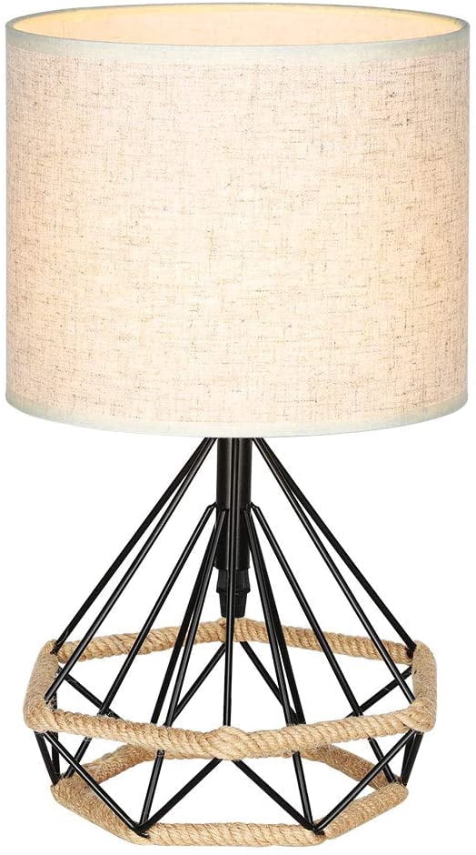 Haitral Bedside Lamp Small Black Table Lamp, Modern Hollowed Out Base Lamp with Linen Fabric Shade