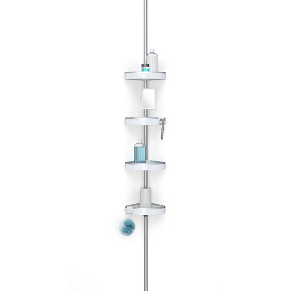 HiRISE 4 Tension Shower Caddy with Mirror White with Aluminum