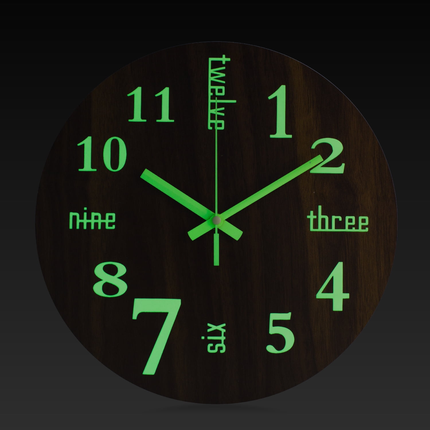 Glow in The Dark Wall Clock, 12 Inch Small Retro Night Light Wooden