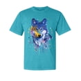 thumbnail image 1 of Wild Bobby, Wolf Painting Splatter, Animal Lover, Garment-Dyed Washed Look Short Sleeve T-Shirt, Blue Lagoon, Small, 1 of 3