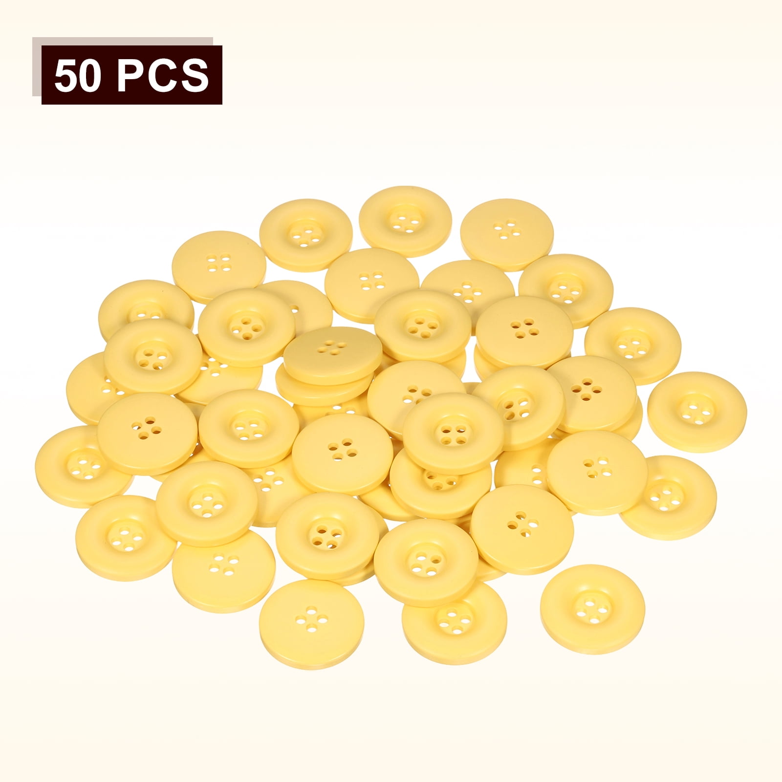Uxcell 50pcs Sewing Button 30mm 4 Holes Resin Round Crafting Buttons, Yellow