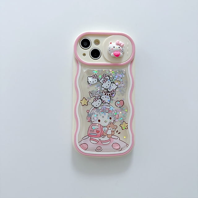 Funda de teléfono Kawaii Sanrio Hello Kitty Push The Window, arena movediza para IPhone 14, 13, 12, 11 Pro Max Plus, 14Pro, cubierta trasera anticaída Fivean unisex