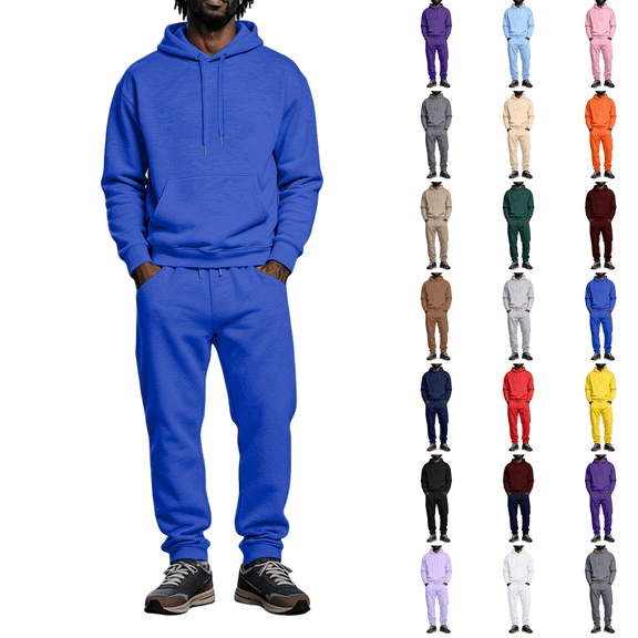 Men's Sweatsuit 2 Piece Set Fleece Lined Hoodie and Jogger Sweatpants, Casual Athletic Pullover Tracksuit with Pockets for Fall Winter Blue S