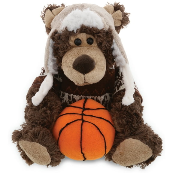 DolliBu Grizzly Bear with Clothes Stuffed Animal and Basketball Plush - Soft Plush Huggable Bear, Adorable Playtime Plush Toy, Cute Wildlife Gift, Basketball Plush Animal Toy for Kids, Adults - 9 Inch