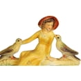 thumbnail image 3 of Colorful Antique Art Deco Chalkware Sculpture of Lady with Birds & Pair of Vases, 3 of 4