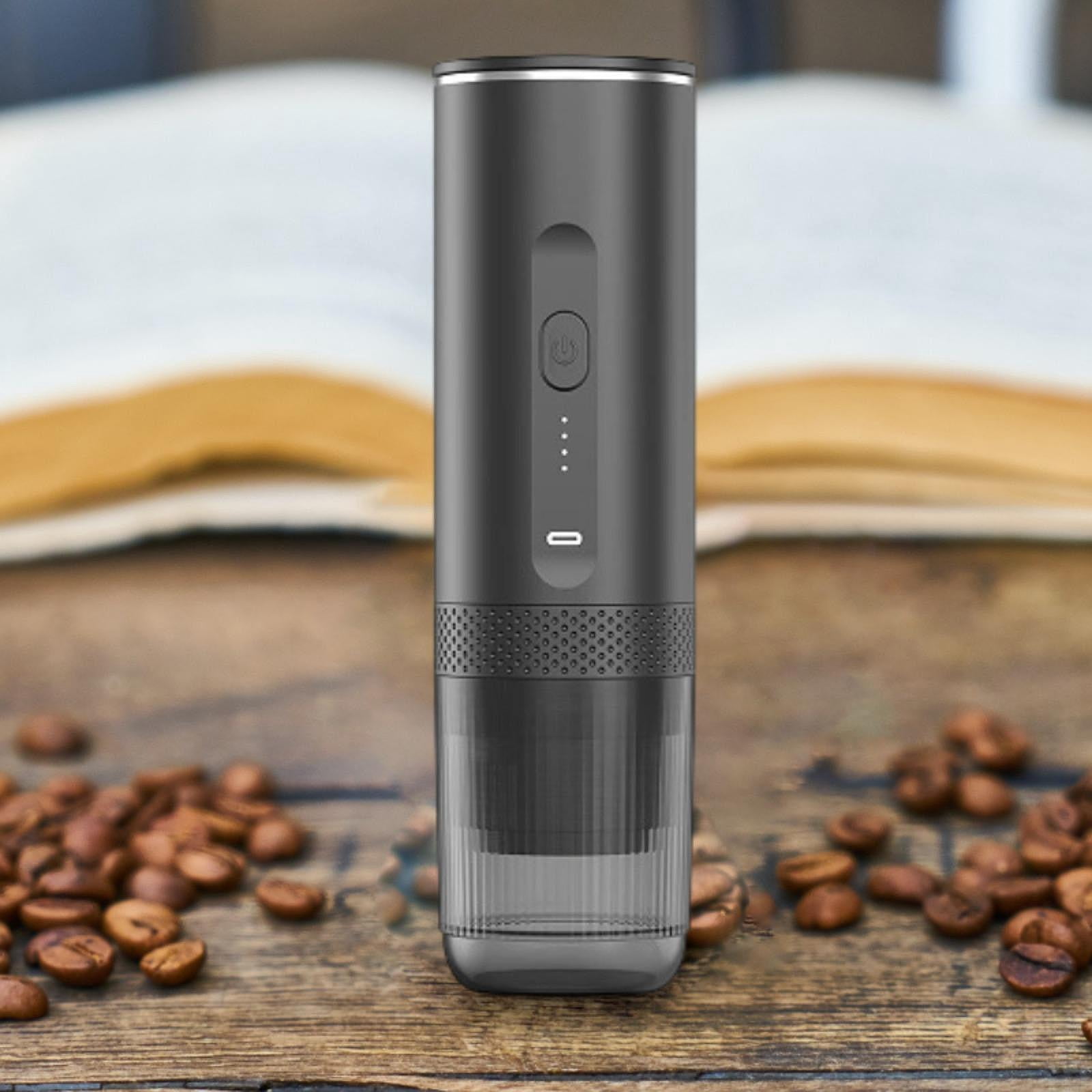 Fiocias Mini Capsule Coffee Machine Lightweight Rechargeable Espresso Device for Outdoor Black
