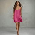 thumbnail image 4 of HAiming Women's Summer Dresses Spaghetti Strap Silk Lightweight Mini Sundress Loose Solid Color V Neck Vacation Outdoors Dresses, 4 of 8