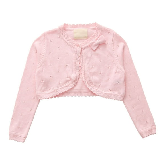 Generic Kids Girls Top Spring/Summer Solid Color Long Sleeved Lace Single Button Bow Cardigan Kids Button Closure Sweaters Party Birthday School(18-24 Months,Pink)