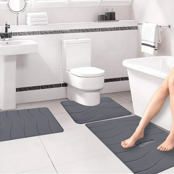 Amzcrzy Ensembles de Tapis Tapis de Bain en Mousse Ensemble de 3 Tapis de Salle de Bain pour 3 Pcs Tapis de Toilette Universels Doux Confortables Absorption d'Eau Antidérapants Épais Lavables à la Machine Plus Faciles à Sécher Tapis de Salle de Bain Foncés