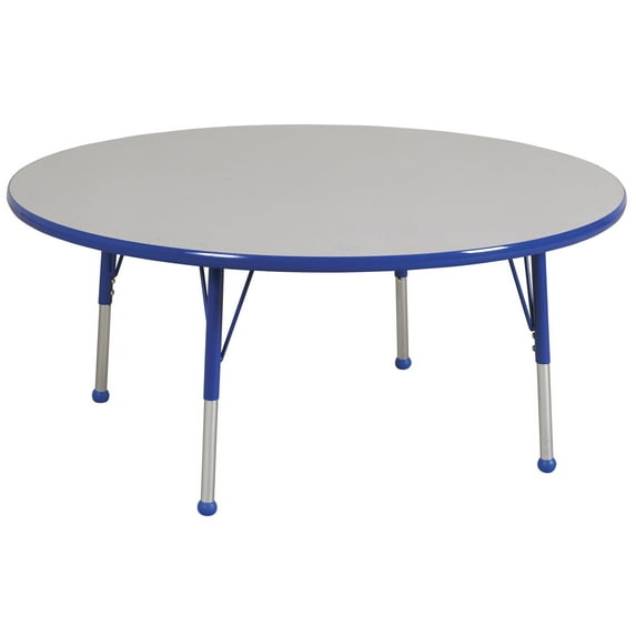 60in Round Everyday T-Mold Adjustable Activity Table Grey/Blue - Toddler Ball with Eight 12in Stack Chairs Blue - Ball Glide