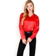 thumbnail image 2 of Women's Satin Button-Up Blouse with Collared Neck and Long Sleeves - Medium, Red, 2 of 7
