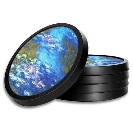 

Silicone Non-Slip Drink Coasters with Removable Printed Absorbent Felt Pad - Set of 4 - Monet: Irises II